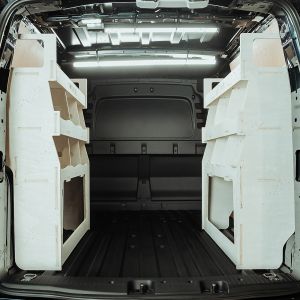 Rear van view of the Ford Transit Connect LWB 2024- Double Rear Ulti-Rack Van Racking
