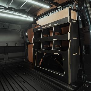 Rear van side angle view of the Ford Transit Connect LWB 2024- OS Rear Ulti-Rack Hexaboard Van Racking
