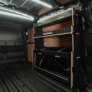 Rear van side angle view of the Ford Transit Connect LWB 2024- OS Rear Ulti-Rack Hexaboard Van Racking V2
