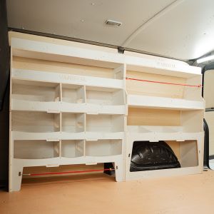 Side angle view of the Vauxhall Vivaro C 2019- Driver Side Ulti-Rack Van Racking V3