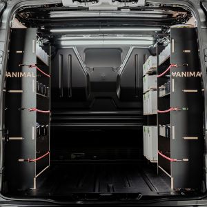 Rear van view of the Peugeot Expert 2016- SWB Hexaboard Triple Racking System with x4 Festool Shelves