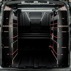 Rear van view of the Peugeot Expert 2016- LWB Hexaboard Triple Racking Pack (Multi-Compartment)