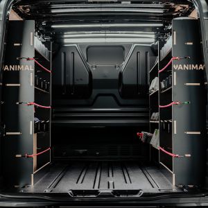 Rear van view of the Peugeot Expert 2016- LWB Hexaboard Triple Racking Pack inc x4 Toolbox Shelves
