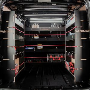 Rear van view of the Peugeot Expert 2016- LWB Hexaboard Double Rear and Full-Width Bulkhead Racking