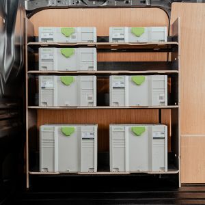 Side van view of the Fiat Talento 2016-2021 Hexaboard Front Festool Systainer Shelving Rack