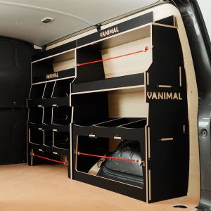 Rear side angle view of the Vauxhall Vivaro B 2014-2019 Hexaboard Driver Side Ulti-Rack Van Racking V3